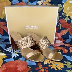 Michael Kors Gold Mules with Wooden Heel